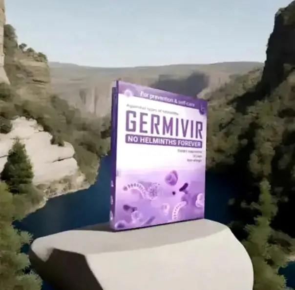 embalagem de Germivir com fundo natural simbolizando a naturalidade do produto